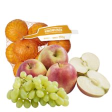 Witte pitloze druiven schaal à 500 gram,
mandarijnen net à 750 gram
of morgana appels zak à 1 kilo